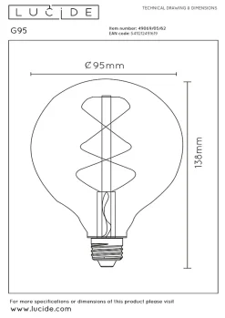 Lucide G95 - Ampoule filament - 9,5 cm - LED Dim. - E27 - 1x5W 2700K - Ambre