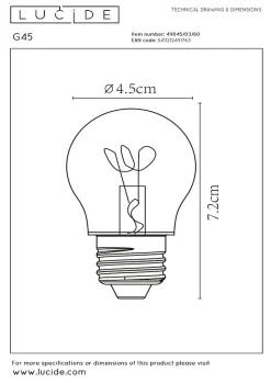 Lucide G45 - Ampoule filament - 4,5 cm - LED Dim. - E27 - 1x3W 2700K - Transparent