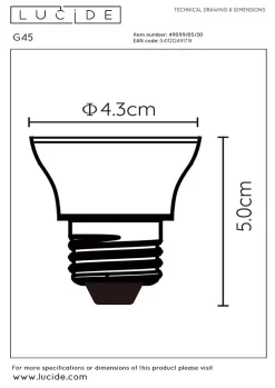 Lucide G45 - Ampoule led - 4,3 cm - LED 3 StepDim - E27 - 1x5W 2700K - Noir