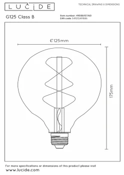 Lucide G125 Class B - Ampoule filament - 12,5 cm - LED Dim. - E27 - 1x7W 2700K - Transparent