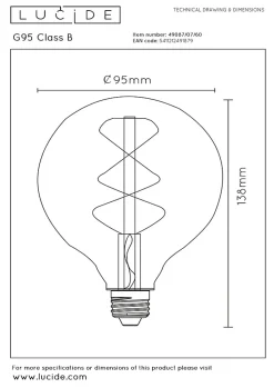 Lucide G95 Class B - Ampoule filament - 9,5 cm - LED Dim. - E27 - 1x7W 2700K - Transparent