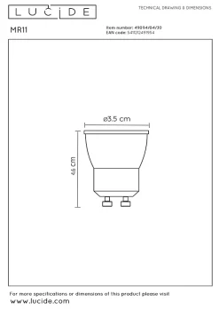 Lucide MR11 - Ampoule led - 3,5 cm - LED Dim. - GU10 - 1x3,8W 2700K - Noir