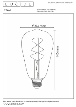 Lucide ST64 - Ampoule filament - 6,4 cm - LED Dim. - E27 - 1x4,9W 2700K - Transparent