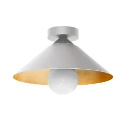 LUMICOM - CHAPEAU Plafonnier, 1XE27, max 42W, métal, blanc mat/feuille d'or, D25cm