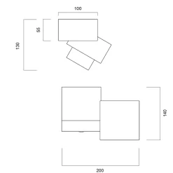 LUMICOM - CROSS Plafonnier, 1X GU10, max 33W, métal, rouge cowhide, 20x14cm