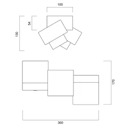LUMICOM - CROSS Plafonnier, 2X GU10, max 42W, métal, noir mat, 30x17cm