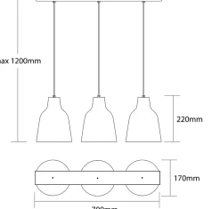 LUMICOM - DONG TRACK Suspension, 3X E27, max 42W, métal, bleu méditerranéen, D.16cm