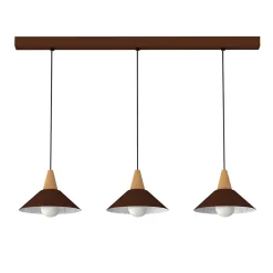 LUMICOM - FUNNEL Suspension Binario, 3X E27, max 42W, métal, corten/feuille argent, D.25cm L.100cm