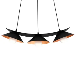 LUMICOM - MILLER Suspension, 3X E27, max 42W, métal, noir mat/feuille cuivre, L.70cm