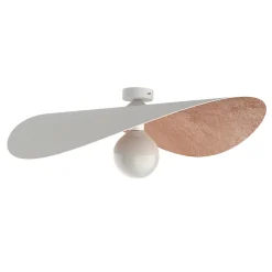 LUMICOM - PIUMA Plafonnier, 1X E27, max 42W, métal, blanc mat/feuille cuivre, D.60cm