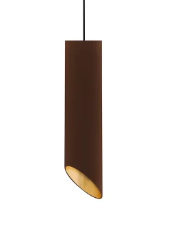 LUMICOM - ROND COUPE Suspension, 1x GU10, max 33W, métal, marron corten/feuille argent, D.6cm x H30cm