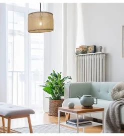 Luminaire de plafond Borneo 125cm réglable tissu beige compatible LED