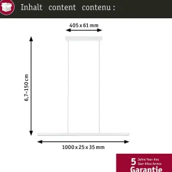 Luminaire en suspension LED Lento 2700K 1800lm 42W Blanc dépoli gradable