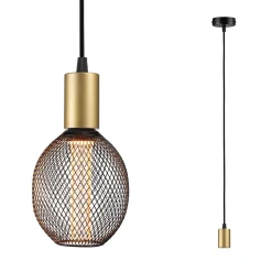 Luminaire en suspension Ravi IP44 E27 max. 60W Noir mat Doré gradable