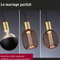 Luminaire en suspension Ravi IP44 E27 max. 60W Noir mat Doré gradable