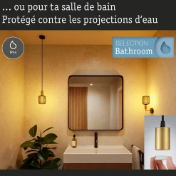 Luminaire en suspension Ravi IP44 E27 max. 60W Noir mat Doré gradable