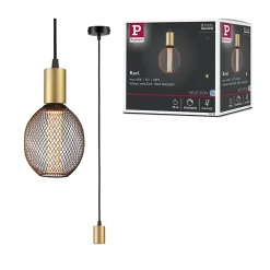 Luminaire en suspension Ravi IP44 E27 max. 60W Noir mat Doré gradable