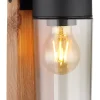 Luminaire extérieur acier inoxidable décor bois foncé, 1x E27