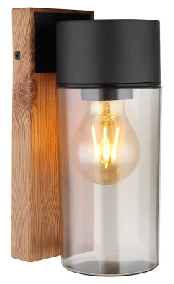 Luminaire extérieur acier inoxidable décor bois foncé, 1x E27
