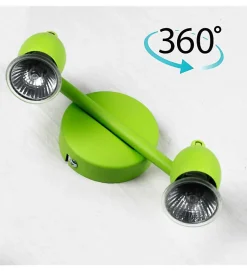 Luminaire Plafonnier Reglette vert 2 Spots orientables GU10 42 W halogene LED