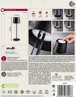 Luminaire rechargeable Gilo IP44 gradable 2700K Noir mat