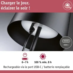 Luminaire rechargeable Gilo IP44 gradable 2700K Noir mat