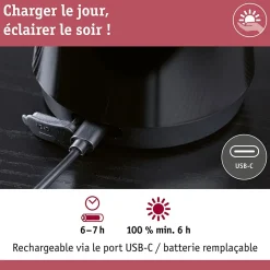 Luminaire rechargeable 3-Step-Dim Onzo IP44 gradable 2700K Noir