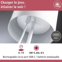 Luminaire rechargeable Tuni IP44 gradable 2700K Blanc dépoli
