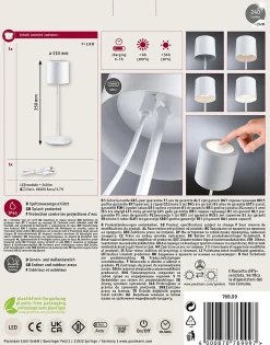 Luminaire rechargeable Tuni IP44 gradable 2700K Blanc dépoli