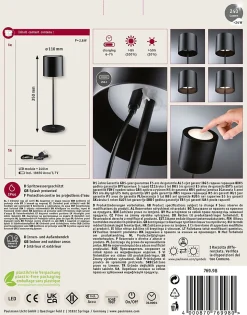 Luminaire rechargeable Tuni IP44 gradable 2700K Noir mat