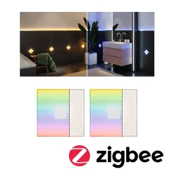 LumiTiles Carrelage LED Smart Home Zigbee 3.0 Square Kit de 2 IP44 100x100mm 2x12lm 230/12V 2x0,8W gradable RGBW+ Blanc Matière pl