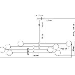 Lustre bras entremêlés noirs verre blanc - Rodia