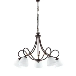 Lustre Dallas noir, effet rouille et or antique, verre albâtre d.13, 5 lumières design rétro chaleureux