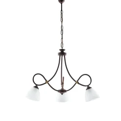 Lustre Dallas noir, effet rouille et or antique, verre albâtre d.13, 3 lumières idéal pour déco industrielle