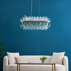 Lustre doré en cristal pampilles transparentes - Ariella