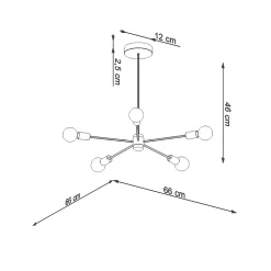 Lustre en acier 5 ampoules 3000K - 66x66x46cm Sollux