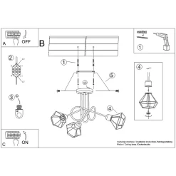 Lustre en acier 3 lampes 48x48x28.5cm Sollux
