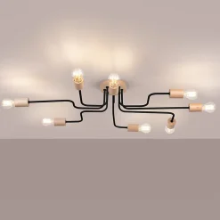 Lustre en acier/bois 8 ampoules 3000K - 100x60x16.5cm Sollux