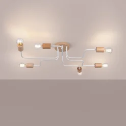 Lustre en acier/bois 6 ampoules 3000K - 85x58x16.5cm Sollux