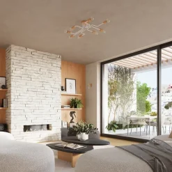 Lustre en acier/bois 6 ampoules 3000K - 85x58x16.5cm Sollux