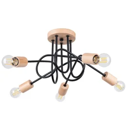 Lustre en acier/bois 5 ampoules 4000K - 15x61x26cm Sollux