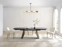 Lustre en métal - 6 globes en verre fumé - L. 98 cm - Noir - YUKON