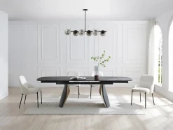 Lustre en métal - 6 globes en verre fumé - L. 98 cm - Noir - YUKON