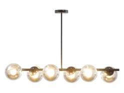 Lustre en métal - 6 globes en verre fumé - L. 98 cm - Noir - YUKON