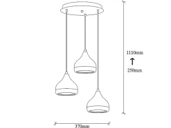 Lustre en métal à hauteur réglable - 3 abat-jours - D. 37 x H. 25/111 cm - Noir et cuivré - YILDO