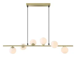 Lustre en métal et verre 6 globes - L. 100 x P. 24,5 cm - Doré brillant - INUNTA