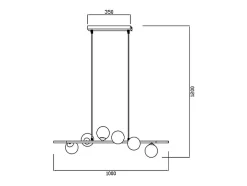 Lustre en métal et verre 6 globes - L. 100 x P. 24,5 cm - Doré brillant - INUNTA
