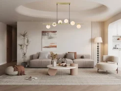 Lustre en métal et verre 6 globes - L. 100 x P. 24,5 cm - Doré brillant - INUNTA