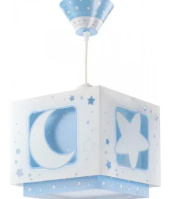 Lustre et lampe suspension enfant Moonlight lune et étoiles bleu