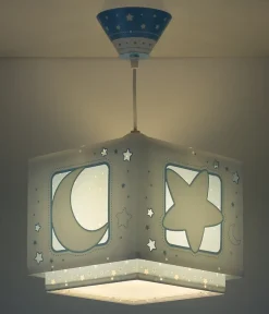Lustre et lampe suspension enfant Moonlight lune et étoiles bleu